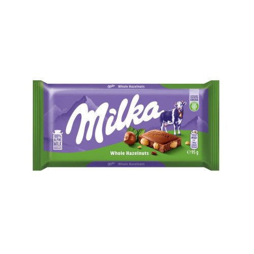 Milka chocolate con leche 95g con avellanas enteras